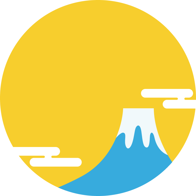 富士山と初日の出の丸型フレーム枠イラスト＜黄色＞