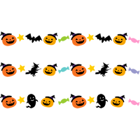 ハロウィン（かぼちゃ・コウモリ・おばけ・魔女）のライン飾り罫線イラスト