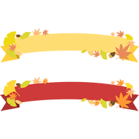 秋の紅葉リボン飾り枠イラスト（モミジ/イチョウ/枯れ葉/木の実）