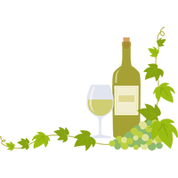 白ワイン（ボトル・グラス）と葡萄（ブドウ）のコーナーフレーム飾り枠イラスト