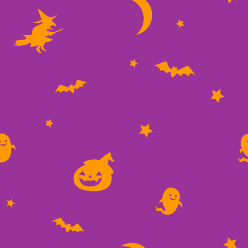 ハロウィン模様のシームレス背景パターン＜紫色＞（W500×H500px）