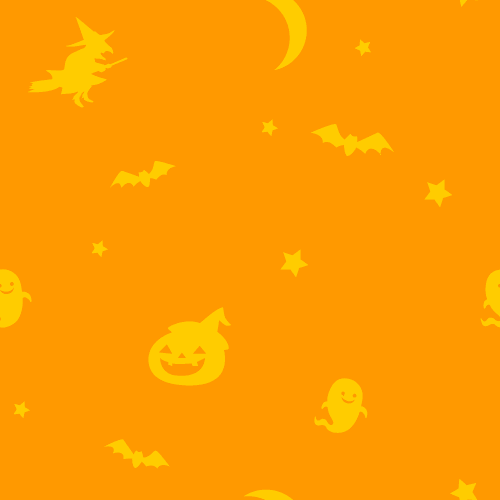 ハロウィン模様のシームレス背景パターン＜オレンジ色＞（W500×H500px）