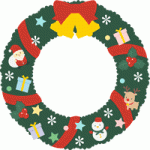 【12月/冬のイラスト】クリスマスリースのフレーム飾り枠