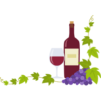 赤ワイン（ボトル・グラス）と葡萄のコーナーフレーム飾り枠イラスト