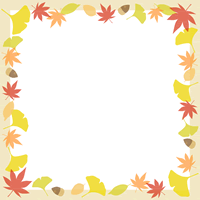 秋の紅葉の額縁フレーム飾り枠イラスト（もみじ・いちょう・落ち葉・どんぐり）