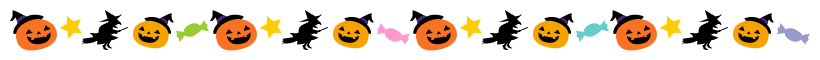ハロウィン（かぼちゃと魔女）のライン飾り罫線イラスト（W800×H40px）