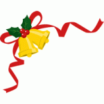 【12月/冬】クリスマスベルと柊で飾ったリボンのコーナーフレーム飾り枠イラスト