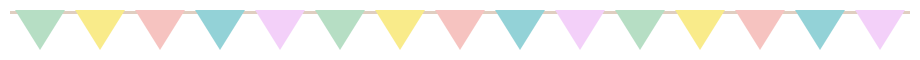 パステルカラーの三角旗（フラッグ）ライン飾り罫線イラスト＜無地＞（W900×H40px）