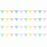 パステルカラーの三角旗（フラッグ）ライン飾り罫線イラスト＜無地/ドット（水玉）/ボーダー/ストライプ＞