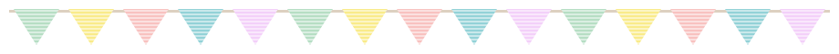 パステルカラーの三角旗（フラッグ）ライン飾り罫線イラスト＜ボーダー柄＞（W900×H40px）