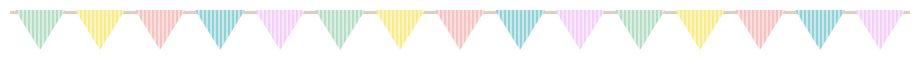 パステルカラーの三角旗（フラッグ）ライン飾り罫線イラスト＜ストライプ柄＞（W900×H40px）