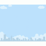 [風景のイラスト背景]雲が浮かぶ青空とビルのシルエットの街並み