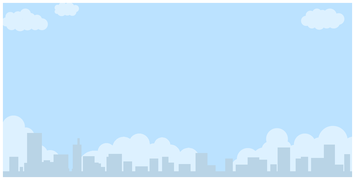 風景のイラスト背景 雲が浮かぶ青空とビルのシルエットの街並み 無料
