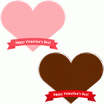【バレンタイン】リボン付きハート型のフレーム飾り枠イラスト＜チョコレート・ピンク＞
