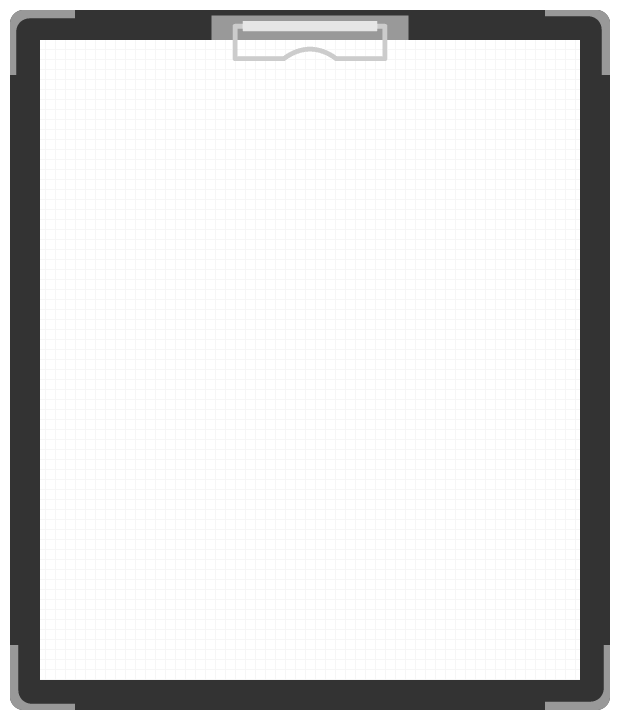 黒色のバインダー（クリップボード）のフレーム飾り枠イラスト＜方眼紙＞（W600×H700px）