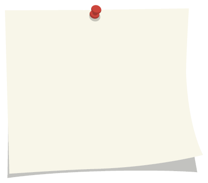 ［無地］赤色の押しピンとメモ用紙の背景フレームイラスト（W400×H350px）