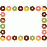 ミスド風ドーナツのフレーム飾り枠イラスト（チョコレート・抹茶・いちご味）