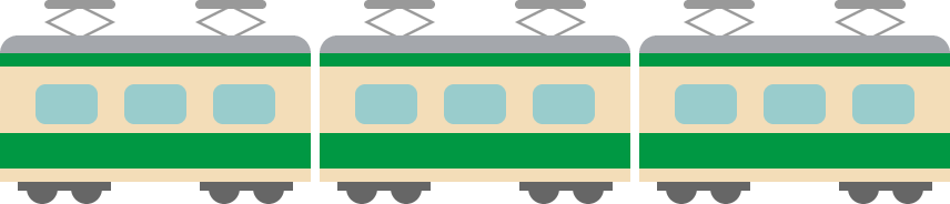 緑のラインが入った電車（鉄道車両）のイラスト＜3両＞