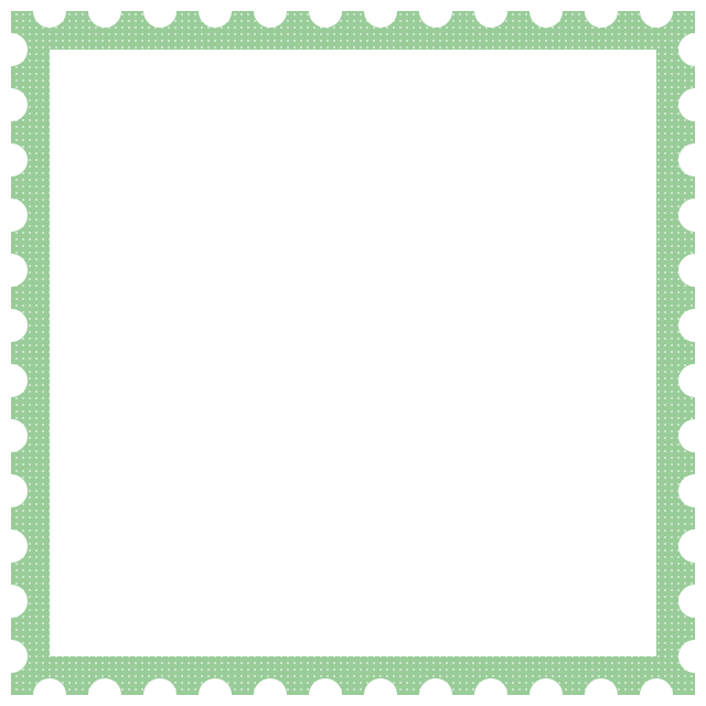 郵便切手風フレーム飾り枠イラスト＜ドット柄：緑色＞（W620×H620px）