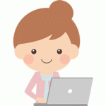 ノートパソコンをする可愛い女性のイラスト