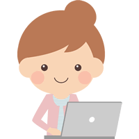 ノートパソコンをする若い女性のイラスト