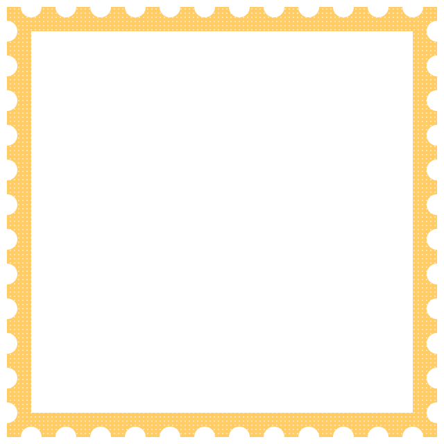 郵便切手風フレーム飾り枠イラスト＜ドット柄：黄色＞（W620×H620px）