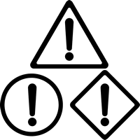 危険・注意警告（ビックリマーク）の標識イラストアイコン（三角・四角・円形）＜白黒＞