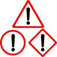 危険・注意警告（ビックリマーク）の標識イラストアイコン（三角・四角・円形）＜赤色＞