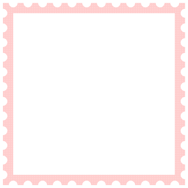 郵便切手風フレーム飾り枠イラスト＜ドット柄：ピンク色＞（W620×H620px）