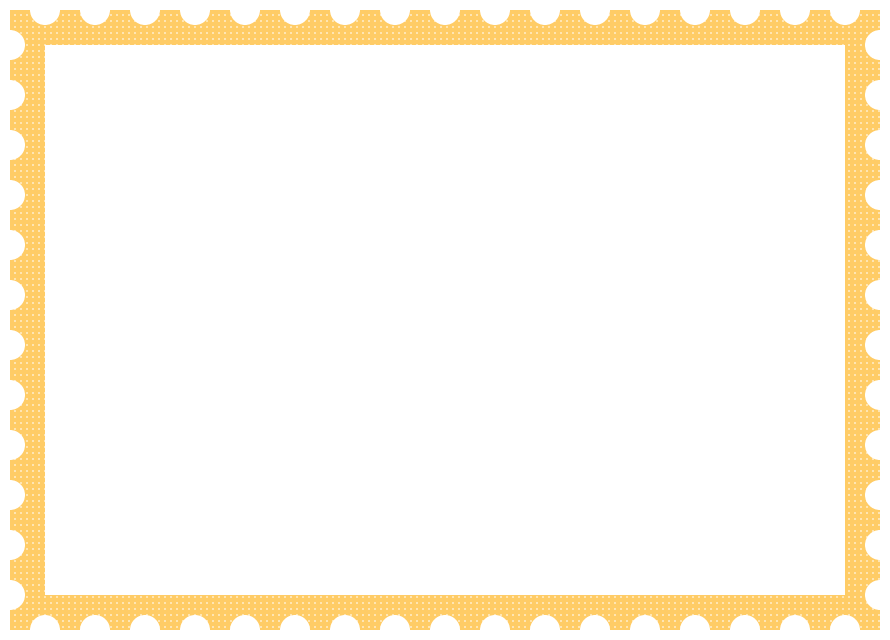 郵便切手風フレーム飾り枠イラスト＜ドット柄：黄色＞（W870×H620px）