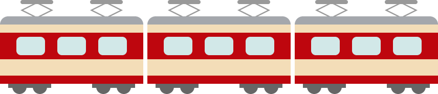 赤いラインが入った電車（鉄道車両）のイラスト＜3両＞