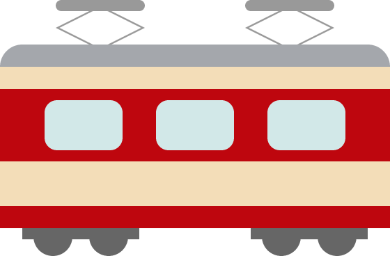 赤いラインが入った電車（鉄道車両）のイラスト＜1両＞