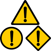 危険・注意警告（ビックリマーク）の標識イラストアイコン（三角・四角・円形）＜黄色＞