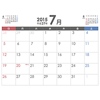 2015年（平成27年）7月シンプルカレンダー