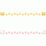 可愛い子猫とネコの足跡のライン飾り罫線イラスト＜オス・メス＞