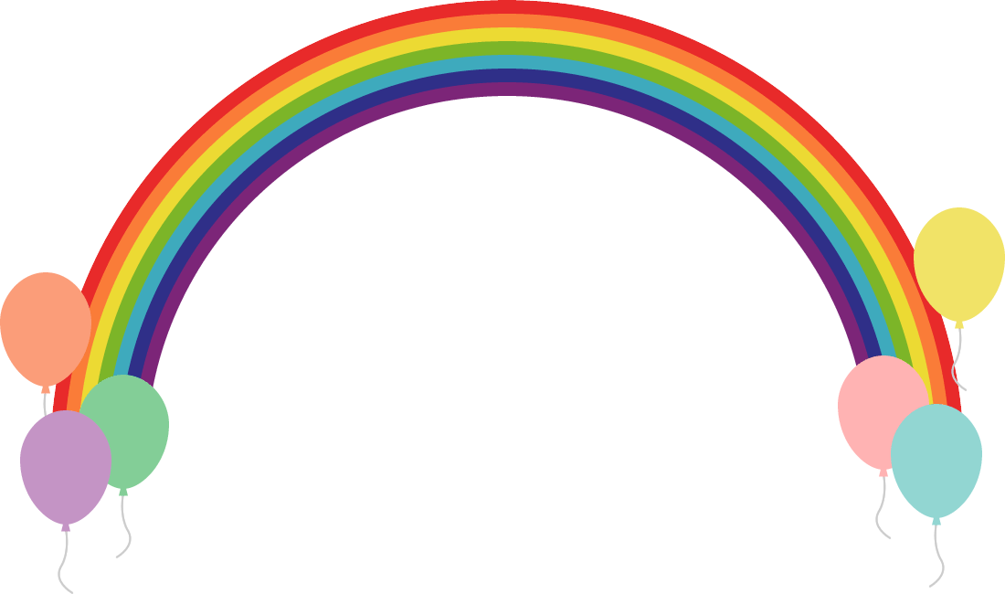 虹の架け橋（レインボーブリッジ）と風船のフレーム飾り枠イラスト