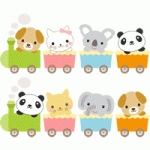 かわいい動物が乗った汽車（蒸気機関車）のイラスト