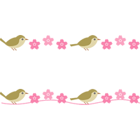 鴬（うぐいす）と桜の花のライン飾り罫線イラスト