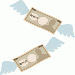 [借金返済/出費/赤字]お金（1万円札）に羽根が生えて飛んでいくイラスト