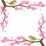 鶯（ウグイス）と桜の花のコーナーフレーム飾り枠イラスト