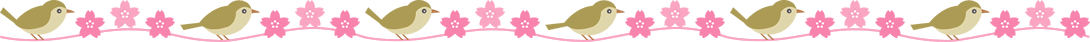 鴬（うぐいす）と桜の花のライン飾り罫線イラスト＜波線付き＞