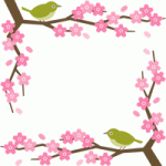 メジロと桜の木のコーナーフレーム飾り枠イラスト