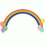 虹の架け橋（レインボーブリッジ）のフレーム飾り枠イラスト＜雲／風船＞