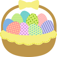 [復活祭]バスケット（かご）に入ったイースターエッグ（卵・たまご）のイラスト