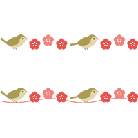 鴬（うぐいす）と梅の花のライン飾り罫線イラスト