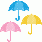 傘・かさ（水玉模様）のイラスト＜青・黄色・ピンク＞
