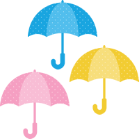 傘（水玉模様）のイラスト＜青・黄色・ピンク＞