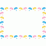 傘と雨滴のフレーム飾り枠イラスト（長方形・楕円形）
