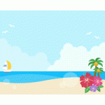夏の青空と砂浜の背景フレームイラスト