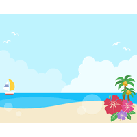 夏の青空と砂浜の背景フレームイラスト